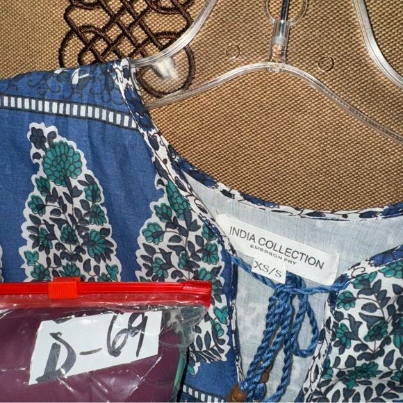 Emerson Fry India Collection Blue&White Paisley Cotton Boho Peasant Midi Dress - Picture 9 of 16